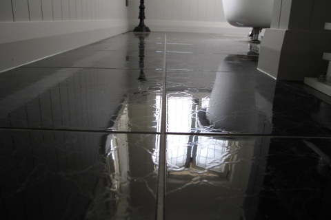 Black floor tiles